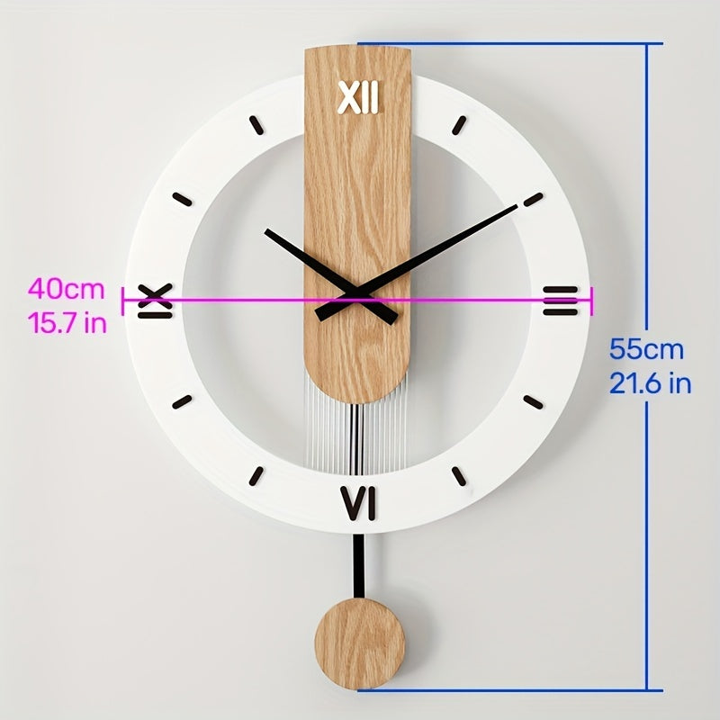 1pc Wooden Acrylic Pendulum Creative Wall Clock - Silent & Non-Drilling
