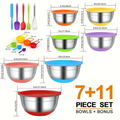 18pcs Mixing Bowls With Lids Set - Stainless Steel Mixing Bowls With Sealed Lids For Cooking, Baking, Serving, Storage - For Home Kitchen Restaurant - Perfect for Home Cooks & Bakers