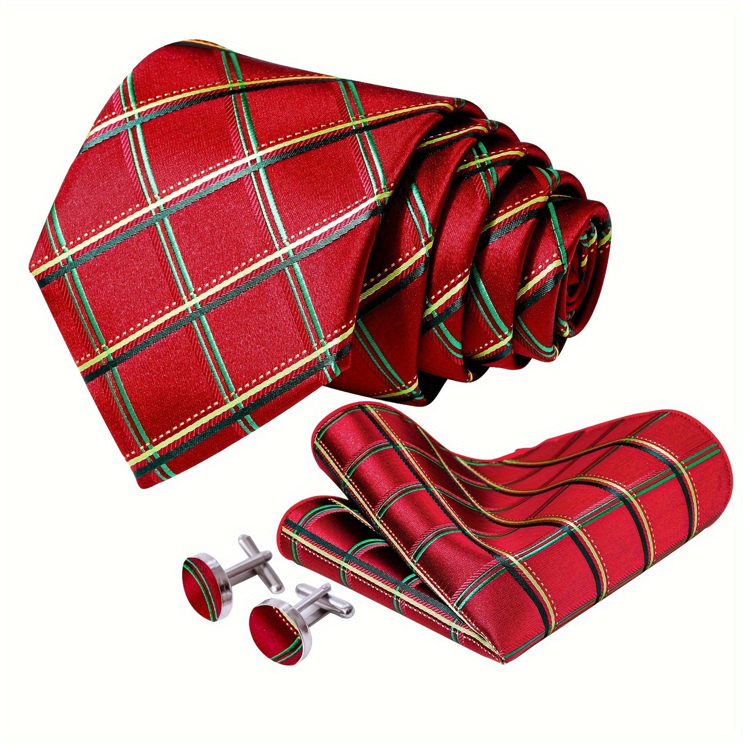 5PCS Men's Luxury Tie Set with Pocket Square, Cufflinks, Drilled Tie Ring, and Lapel Pin