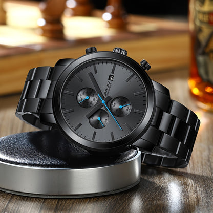 A High-quality Wristwatch For Men With Multiple Functions And A Stainless Steel Strap.