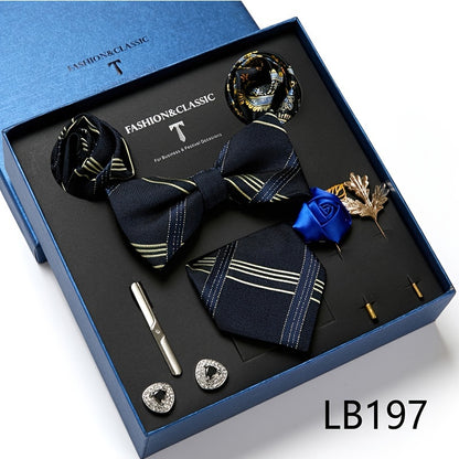 New Men's Gift Box Tie, Fashion Business Striped Tie and Square Handkerchief Combination