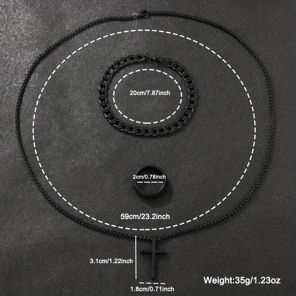 4pcs/set Men's Black Minimalist Quartz Watch Set With Bracelet, Necklace, And Ring - Elegant Timepiece Gift Box - For Men - Suitable for Casual & Formal Occasions - Perfect Gift for Him