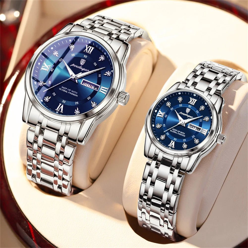 Couple Watches Trend Fashion Original Quartz Watch for Lover Waterproof Date Week Luminous His and Her Wirstwatch New - buythingsusa