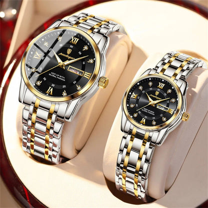 Couple Watches Trend Fashion Original Quartz Watch for Lover Waterproof Date Week Luminous His and Her Wirstwatch New - buythingsusa