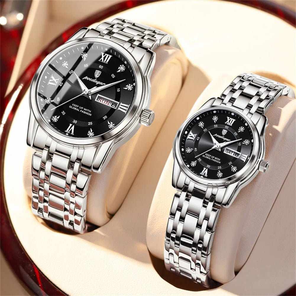 Couple Watches Trend Fashion Original Quartz Watch for Lover Waterproof Date Week Luminous His and Her Wirstwatch New - buythingsusa
