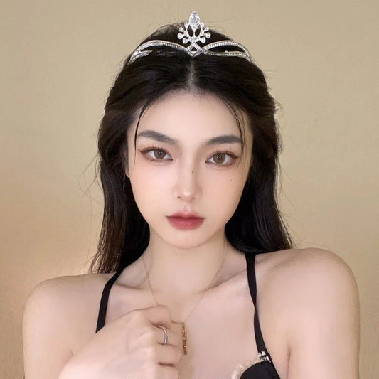 Crown Leaves Waterdrop Tiara Wedding Accessories Ladies Artificial Rhinestone Party Princess Elf Tiara Accessories - buythingsusa