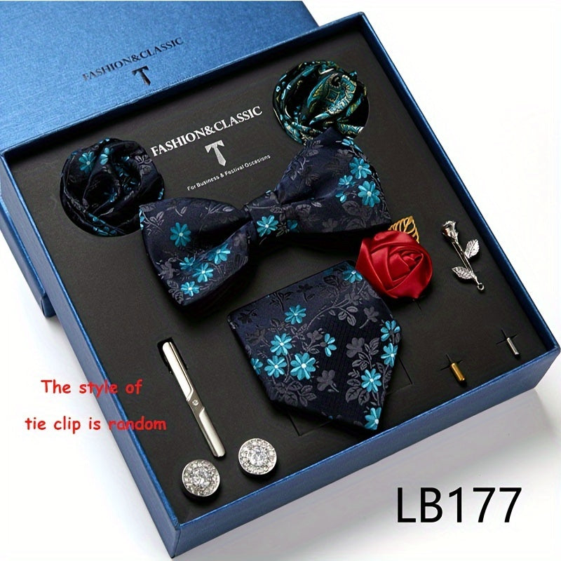 New Men's Gift Box Tie, Fashion Business Striped Tie and Square Handkerchief Combination