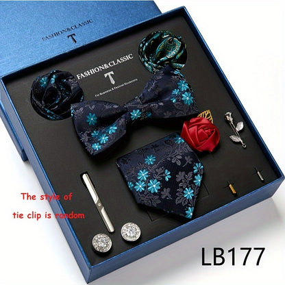 New Men's Gift Box Tie, Fashion Business Striped Tie and Square Handkerchief Combination
