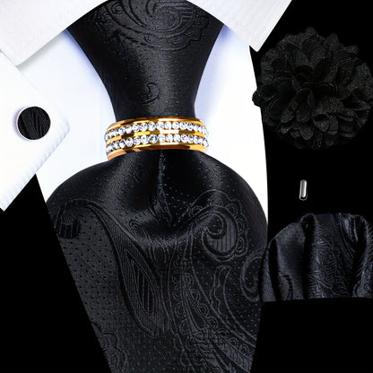 5PCS Men's Luxury Tie Set with Pocket Square, Cufflinks, Drilled Tie Ring, and Lapel Pin