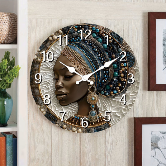 1pc Silent Non-Ticking Wooden Wall Clock with African Tribal Mask Design