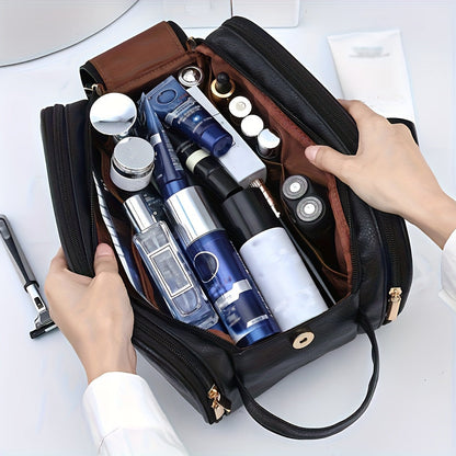 Large Capacity Trifold Leather Cosmetic Bag