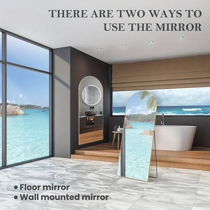 Arched Full Length Mirror, Full Body Mirror With Stand, Hanging Or Leaning For Wall, Aluminum Alloy Thin Frame Floor Standing For Hotels And Bathrooms