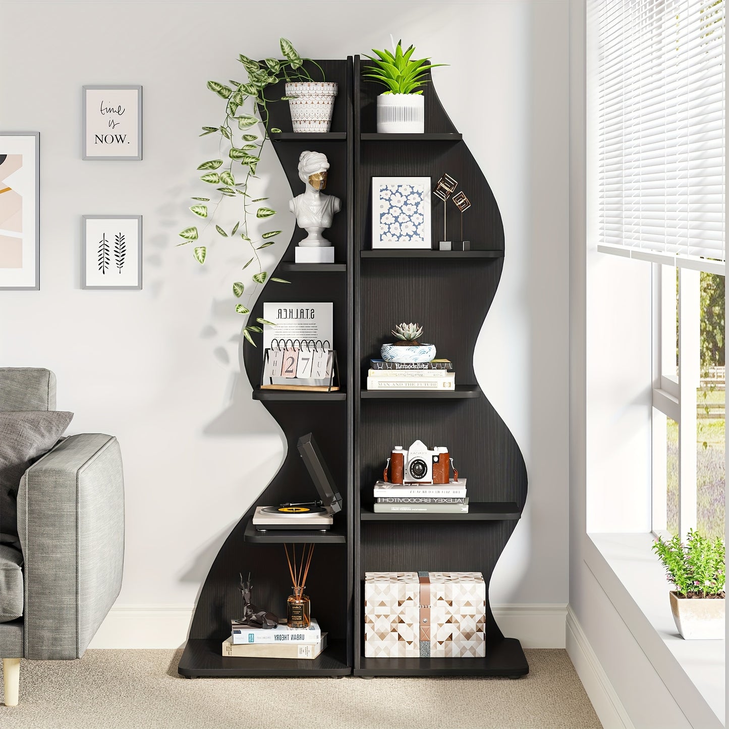 LITTLE TREE Corner Shelf, Modern 5-Tier Wall Corner Bookshelf, Corner Bookcase for Small Spaces