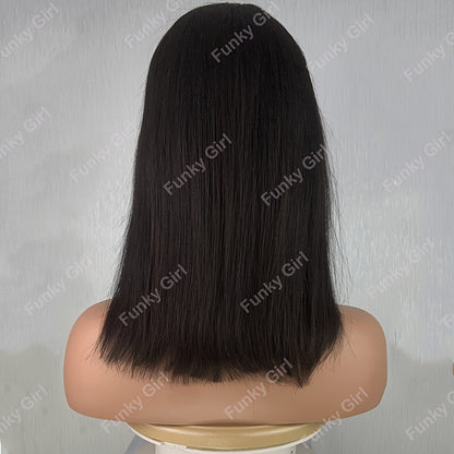 Short Bob Straight Human Hair Wigs With Bangs Natural Color Glueless Full Machine Made Human Hair Wigs 6-14 Inch