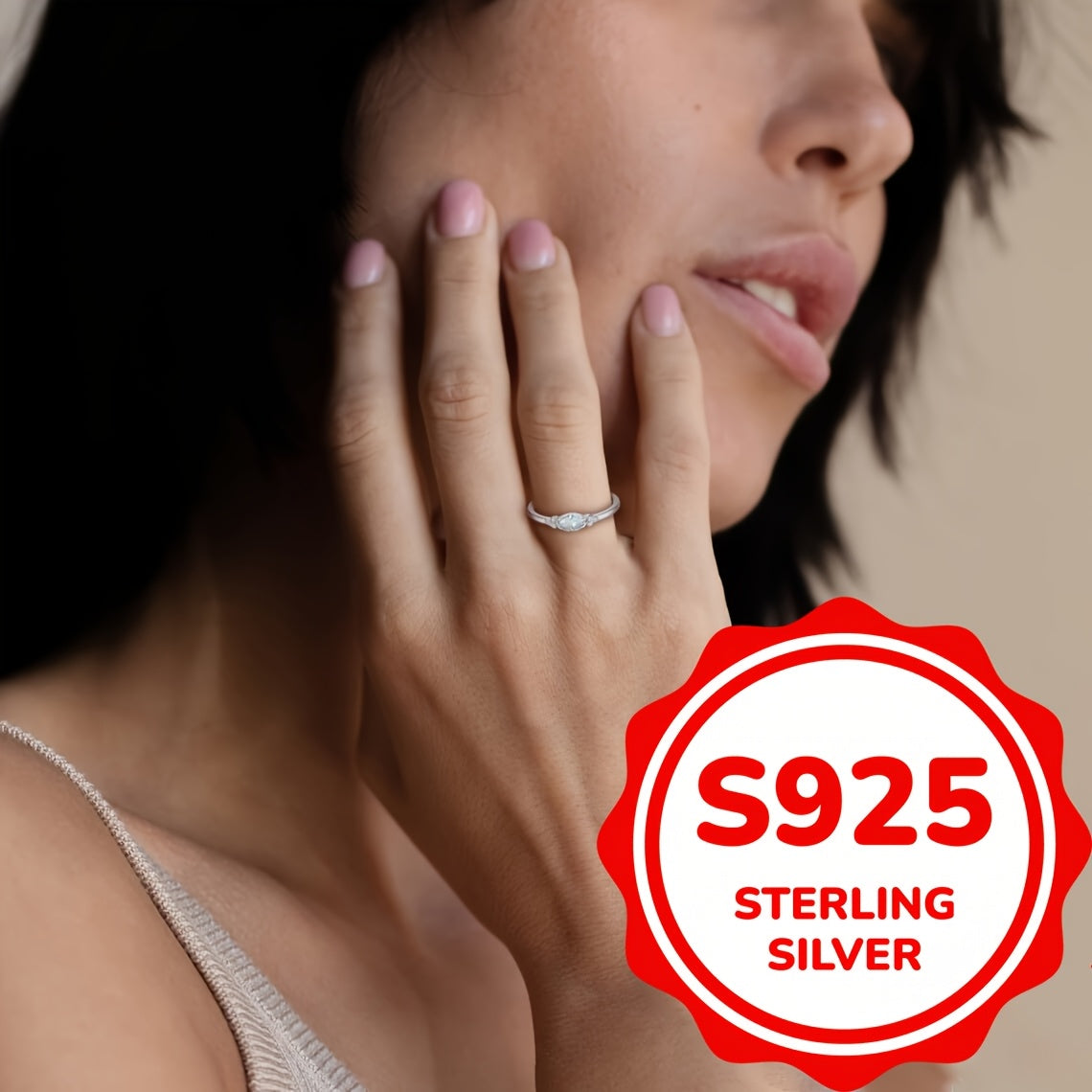 925 Sterling Silver Opal Ring Delicate White Fire Opal Rings for Women Daily Jewelry Accessories (2.3g)