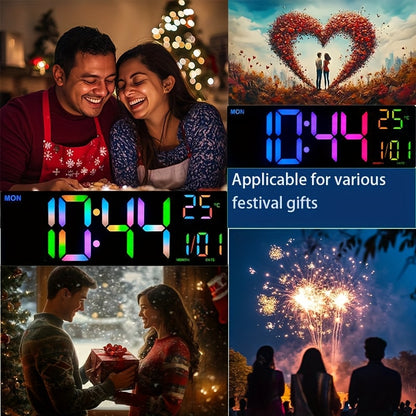 1pc Digital Wall Clock - 16-Inch LED Display, Remote Control, Dual Alarm.