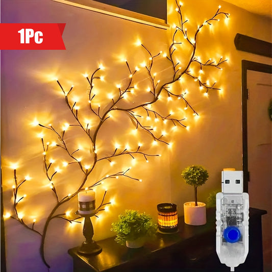 1PC USB-Powered Willow Branch LED Wall Decor, 96 LED Lights, 5. 9ft/1. 8m Festive Decoration String, Suitable for Living Room, Bedroom, Wedding, Party, Patio, and Garden Lighting Decorations