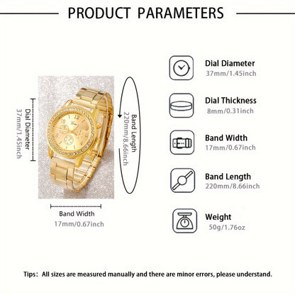 3pcs/set Fashionable Steel Band Watch Set, Exquisite Digital Dial Display Screen, Paired With Alloy Case, Rhinestone Design, Non Waterproof, Exquisite, Elegant, Fashionable Watch Set Combination, Perfect Choice For Giving To Family/Friends/Lovers