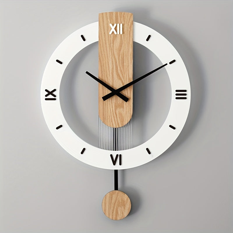 1pc Wooden Acrylic Pendulum Creative Wall Clock - Silent & Non-Drilling