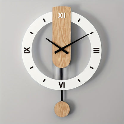 1pc Wooden Acrylic Pendulum Creative Wall Clock - Silent & Non-Drilling