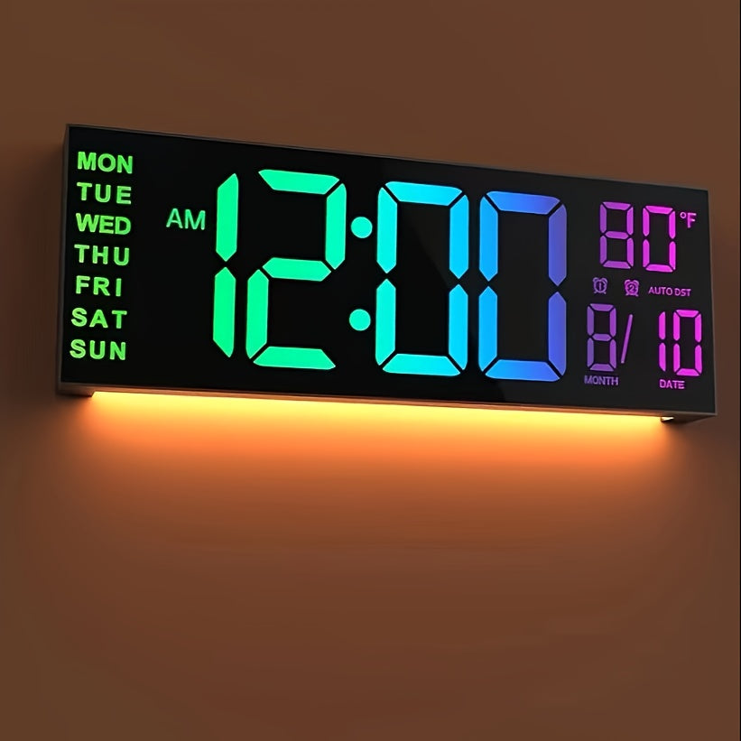 1pc Digital Wall Clock - 16-Inch LED Display, Remote Control, Dual Alarm.