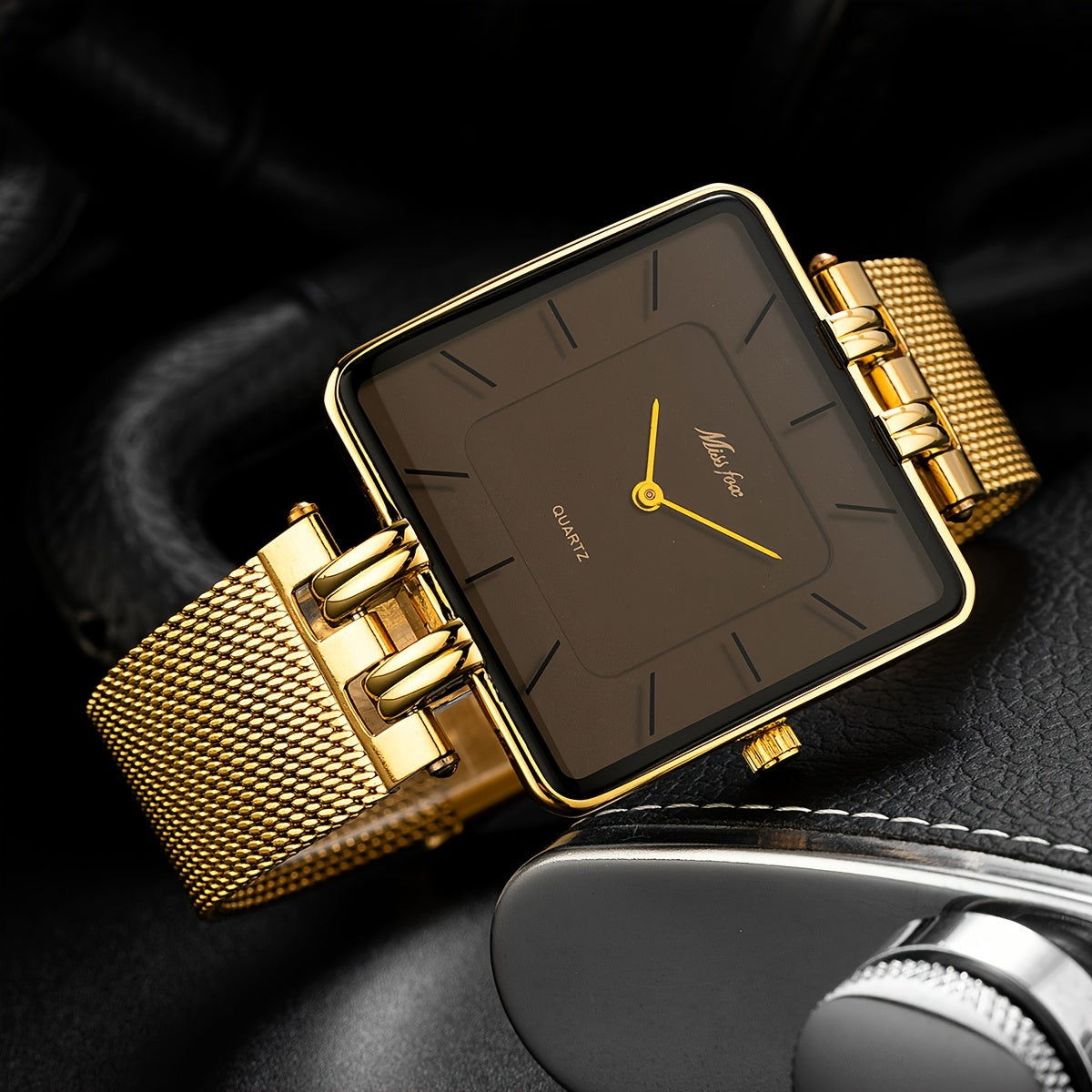 MISSFOX Vintage Style Men's Quartz Watch, Square Dial, Zinc Alloy Case, Stainless Steel Mesh Band, Electronic Movement, Battery Powered, Water Resistant