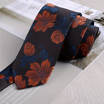 Elegant Dark Coffee Floral Tie For Men
