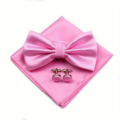 3pcs/set Trendy Bowtie & Pocket Towel & Cufflinks Set.