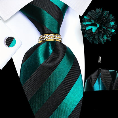 5PCS Men's Luxury Tie Set with Pocket Square, Cufflinks, Drilled Tie Ring, and Lapel Pin