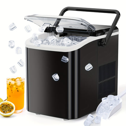 Countertop Ice Maker, Nugget Portable Ice Machine, 9 Bullet Ice Cubes in 6 Mins, 26.5lbs in 24Hrs Self-Cleaning with Handle, Basket, Scoop - For Home, Kitchen, Parties, Camping & RV - Perfect for Entertaining & Outdoor Activities