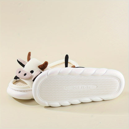 Men's Cow Comfortable Thick Soft Cute Slides, Cow Shape Unisex Summer Indoor Slippers