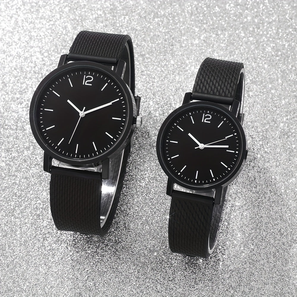 2pcs Unisex Simple Style Quartz Watch Set, Round Dial, Non-Waterproof