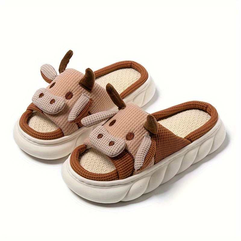 Men's Cow Comfortable Thick Soft Cute Slides, Cow Shape Unisex Summer Indoor Slippers