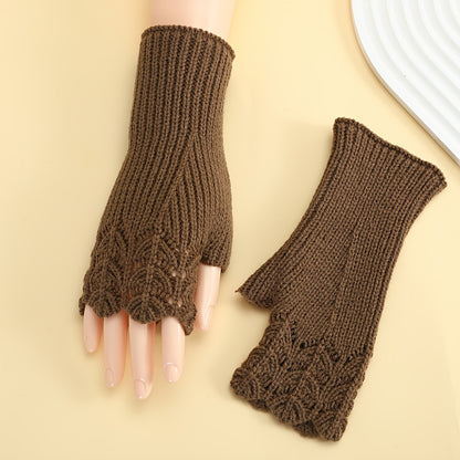 1 Pair Preppy Style Women'S Fingerless Gloves - Acrylic Knit Fish Scale Pattern, Elastic Warm Arm Warmers for Casual Weekend, Decorative Half Finger Outdoor Gloves, 100% Acrylic, Solid Color