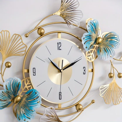 Elegant Ginkgo Leaf Wall Clock - Large 3D Metal Design...