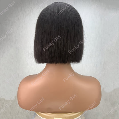 Short Bob Straight Human Hair Wigs With Bangs Natural Color Glueless Full Machine Made Human Hair Wigs 6-14 Inch