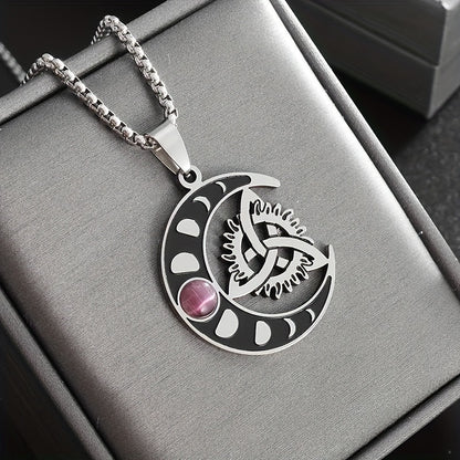 4pcs/set Irish Trinity Knot Celtic Moon Necklace for Men Women Stainless Steel Vintage Triquetra Lucky Amulet Jewelry