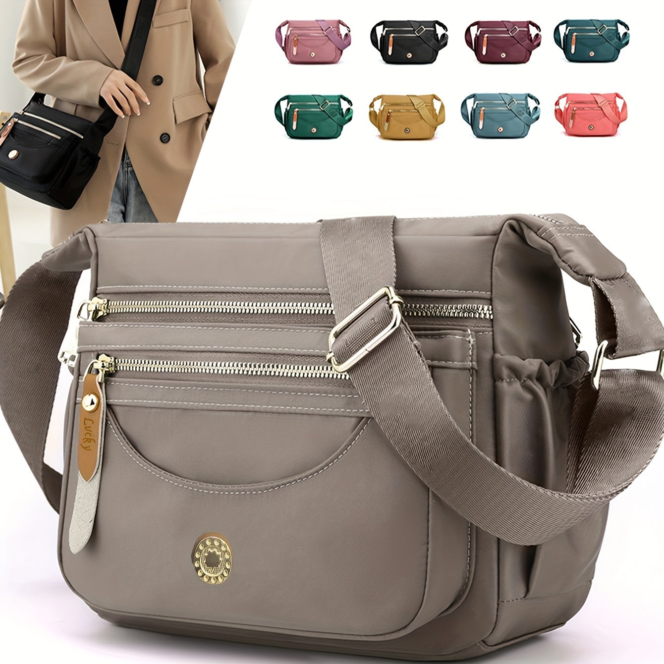 Chic Women's Crossbody Bag with Multiple Pockets & Compartments, Durable Polyester, Wide Strap - For Moms - Perfect for Everyday Use & Travel - Ideal Gift for Women