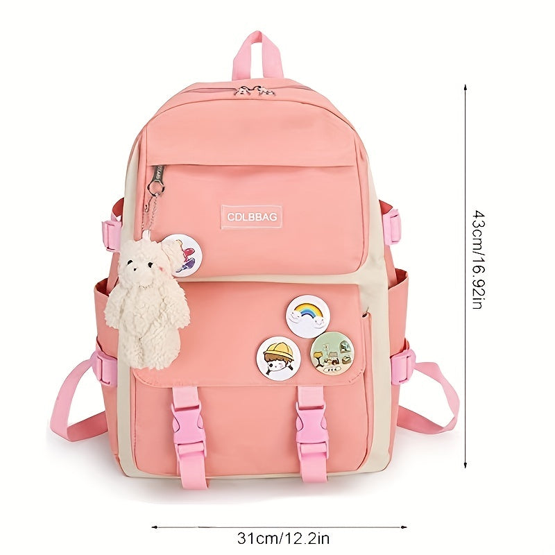 4pcs/set Simple Casual Backpack Large Capacity School Bag Travel Bag Canvas Shoulder Bag For Students