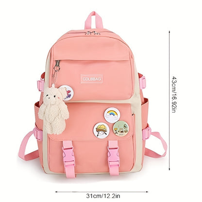 4pcs/set Simple Casual Backpack Large Capacity School Bag Travel Bag Canvas Shoulder Bag For Students