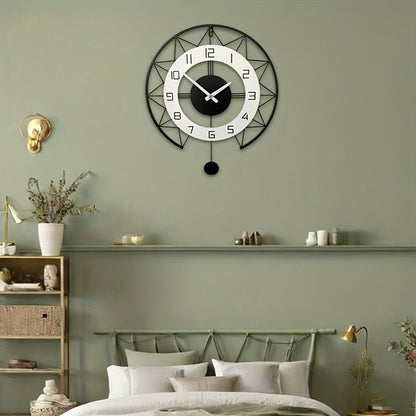 1pc Unique Swing Wood Metal Wall Clock - Silent Quartz Movement
