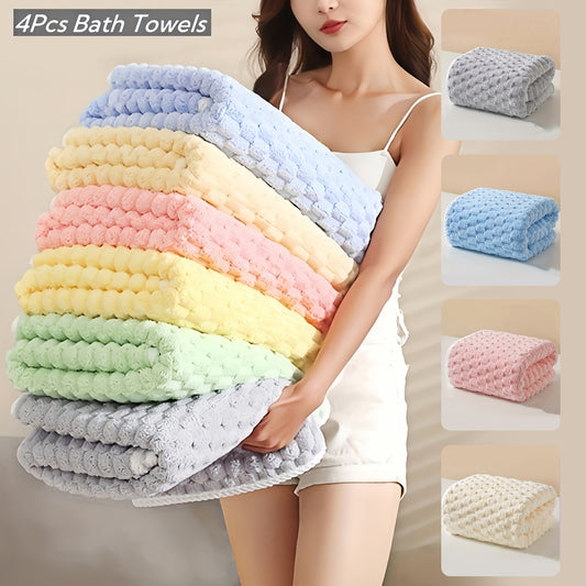 Pack of 4 Waffled Super Soft Woven Bath Towels - Super Absorbent Quick-Drying Microfiber Towels for Adults - 80% Polyester, 20% Polyamide - Suitable for Spa, Fitness, Travel & Everyday Use - Perfect Gift for Home & Gym