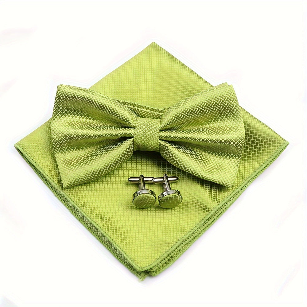 3pcs/set Trendy Bowtie & Pocket Towel & Cufflinks Set.