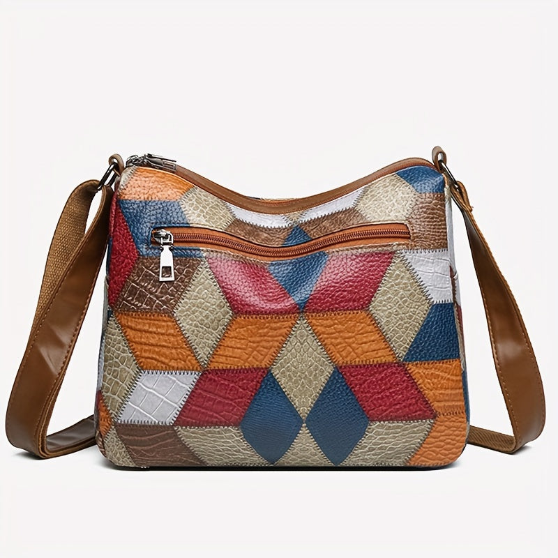 Fashionable Geometric Pattern Shoulder Bag, Large Capacity Crossbody Bag with Zipper Closure