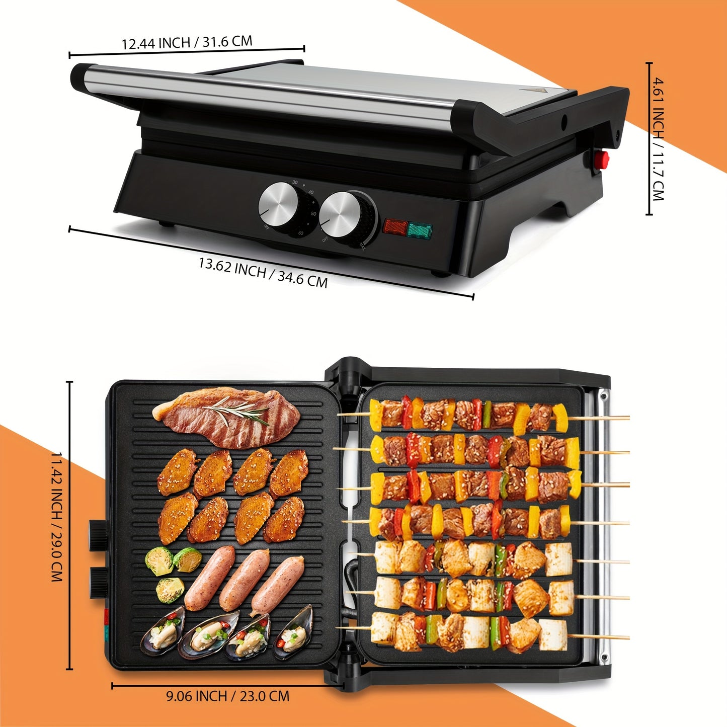 Compact 3-in-1 Electric Indoor Grill & Panini Press - Non-Stick, 180° Flip Sandwich Maker with Grease Tray, Adjustable Temperature, LED Indicators - Ideal for Quick Sandwiches, Omelets & More, Space-Saving Design for Small Kitchens, SUSTEAS