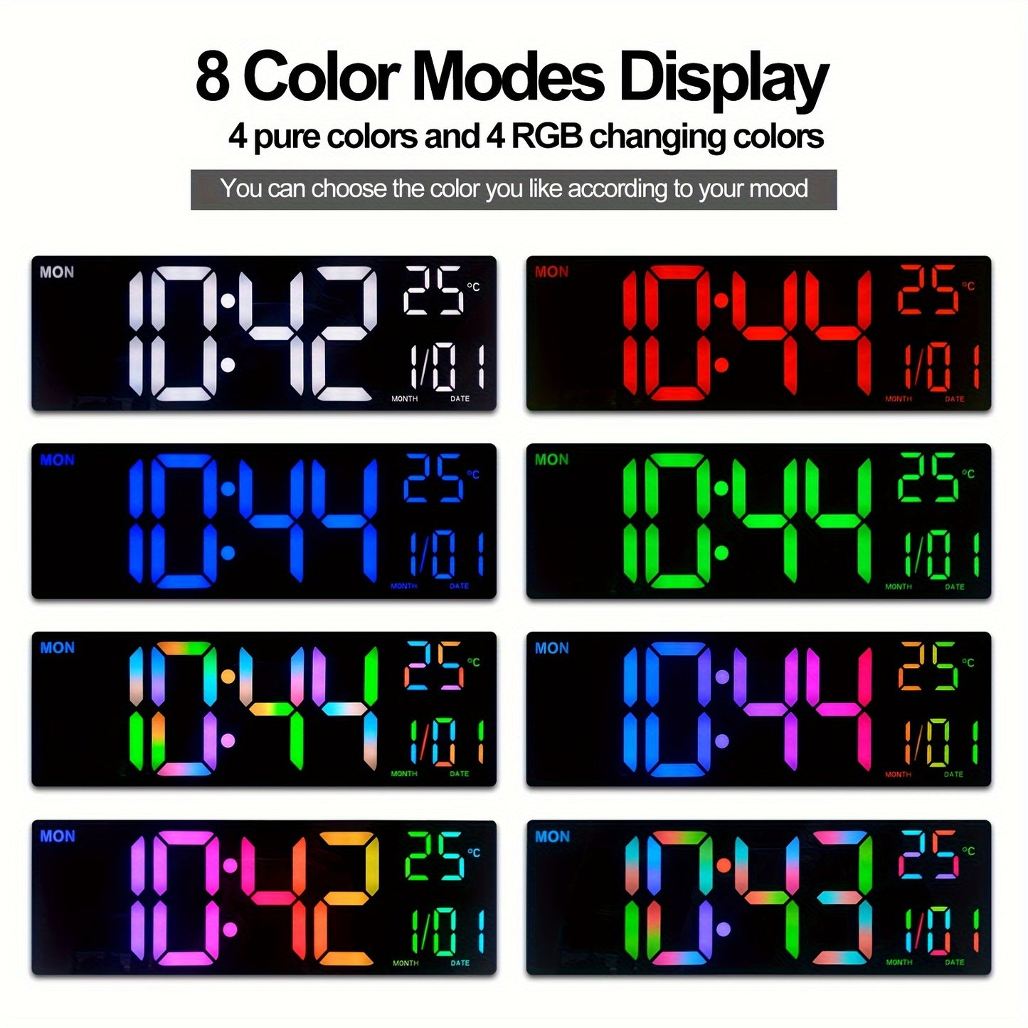 1pc Digital Wall Clock - 16-Inch LED Display, Remote Control, Dual Alarm.