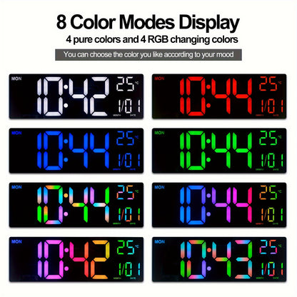 1pc Digital Wall Clock - 16-Inch LED Display, Remote Control, Dual Alarm.