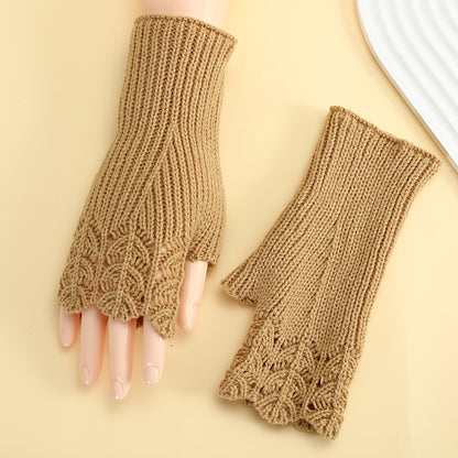 1 Pair Preppy Style Women'S Fingerless Gloves - Acrylic Knit Fish Scale Pattern, Elastic Warm Arm Warmers for Casual Weekend, Decorative Half Finger Outdoor Gloves, 100% Acrylic, Solid Color