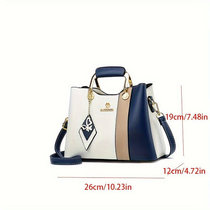 Chic Color-Block Design PU Shoulder Bag with Adjustable Strap, Waterproof, Magnetic Closure, Large Capacity - Mixed Colors, Korean Version, Luxury, Casual, 2024 New Model