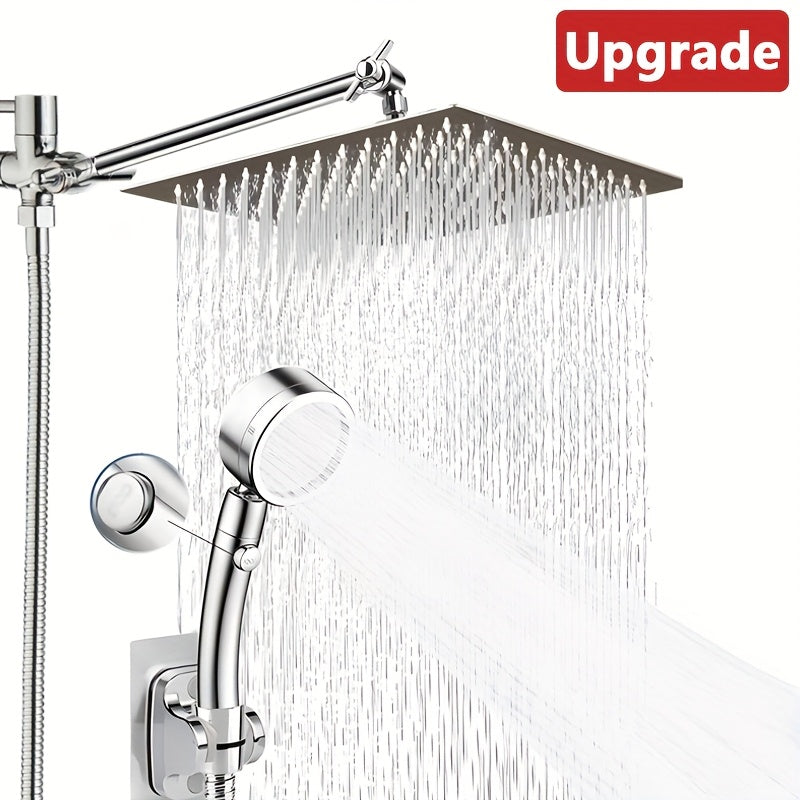 Shower Head, High Pressure Rainfall Shower Head/Handheld Shower Combo with 11 Inch Extension Arm, 9 Settings Adjustable counter-leak Shower Head with Holder/Hose, Height/Angle Adjustable